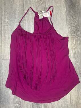 Eyelash Couture Women's Purple Fringe Racerback Tank Top
